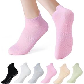 6 Pairs Breathable Women's Yoga Socks with Grippers Anti-Slip Sports Pilates Socks Suitable for Barre, Dance, Hospital, Home Use