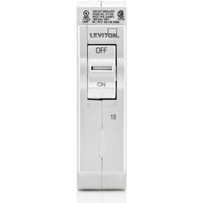 Leviton LB115 15A 1-Pole Plug-On Standard Branch Circuit Breaker, Hydraulic Magnetic, 120 VAC, White