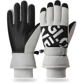 RIGWARL Winter Ski Gloves for Women, Waterproof Gloves with Adjustable Wrist Leashes for Skiing, Cold Weather Gloves for Women(Grey)