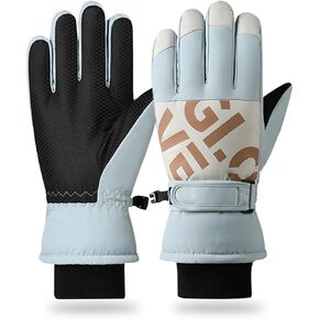 RIGWARL Winter Ski Gloves for Women, Waterproof Gloves with Adjustable Wrist Leashes for Skiing, Cold Weather Gloves for Women(Blue)