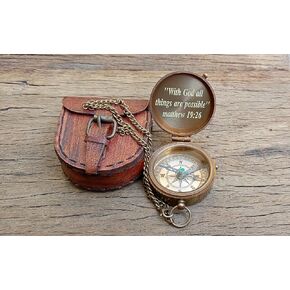 Brass Compass with Leather Case and Chain, Brass Compass, Nautical Compas, Baptism Gift, Engraved Compass, Beautiful Handmade Gift