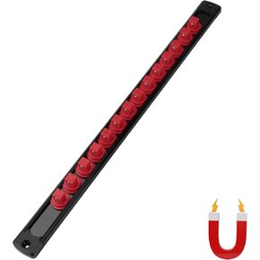 Fivepears Magnetic Socket Rails Storage Organizer，Heavy Duty Aluminum ABS Socket Holders Organizers，360° Swivel Clips for Kit for Tool Box，3/8 x 14 Clips, 1/2 x 12 Clips，1/4 x 14 Clips (Red)