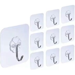 Self Adhesive Waterproof Wall Hooks- 10 Pack- Utility Hooks,Transparent Sticky Hooks for Shower, Keys, Coats, Rust-Free, Heavy-Duty, Damage-Free, Home Improvement, Office, Bathroom, Decorations