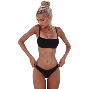 Black Thong Bikini Sets for Women, Brazilian Thong Bikini Swimsuit Bathing Suit, OneSize 2-8