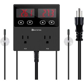 KT99pro Dual Digital Temperature Controller Outlet 10A Relay Heating Coolling Thermostat Controlled Socket with Sensor for Reptile Brewing Fermentation Breeding Incubation Greenhouse