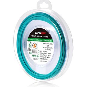Chanzon 2:1 Ratio 1/16" (1.5mm) Heat Shrink Tubing 8Ft Roll (2.5M Total Length) Green Polyolefin Sleeving Wrap Shrinking 2 to 1 1pcs