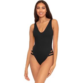 by Rebecca Virtue Fine Line Rib Sophie Strappy High Leg One-Piece Black LG