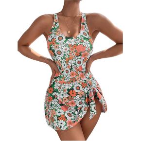 Milumia Women's One Piece Swimsuit Floral Print Bow Tie Side Swim Dresses Swimwear
