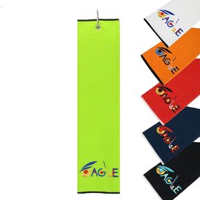 Golden Eagle Tri-fold Microfiber Waffle Golf Towel with Clip 16"X21" (Lime)