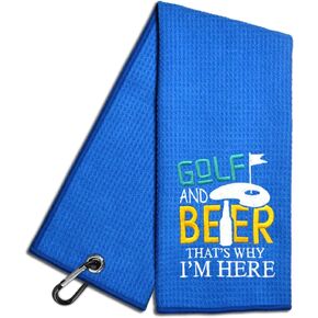 Golf That's Why I'm Here Embroidered Blue Golf Towel, Funny Golf Towel for Golf Bag with Clip, Retirement Gifts for Golf Lover Golfer, Birthday Gifts for Golf Fan, Golf Accessories for Men