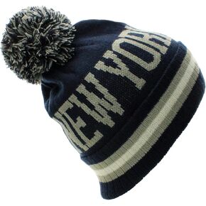 US Cities NY New York Block Letters Cuff Beanie Knit Pom Pom Hat Cap (One Size, Blue)