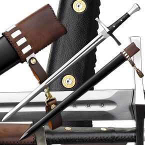 46inch Handmade Modern Style DIY Medieval Sword Long Knight Full Tang 5160 Spring Heat Treatment Steel Blade Single-Handed Sword with Sheath