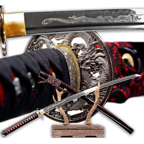 Handmade Japanese Samurai Katana Sword 1095 Carbon Steel Clay Tempering Full Tang Dragon Katana for Man Gift Cosplay Decoration Self Defense 41 inch