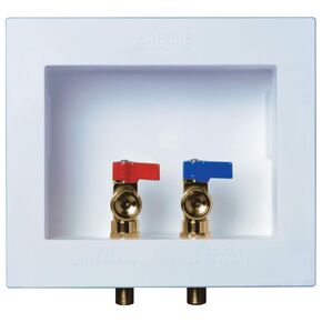 82052 DU-ALL Dual-Drain Washing Machine Outlet Box - Quarter-Turn Brass Valves Installed, 1/2" Sweat Connection, White Plastic