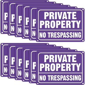 LEIFIDE 12 Pcs No Trespassing Signs Private Property Metal Reflective Aluminum No Trespassing Sign Weatherproof Warning Signs for Property Security Outdoor Yard Home, 7 x 10 Inch (Purple,White)