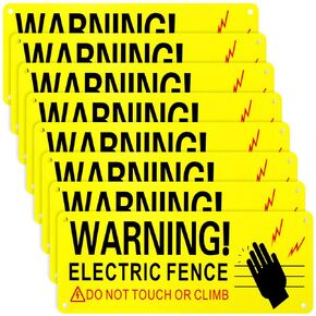 Blulu Metal Electric Fence Warning Signs 10 x 4 Inches Reflective Aluminum Electric Fence Safe Sign Caution Electric Fence Sign Warning for Danger Farm Home, Yellow