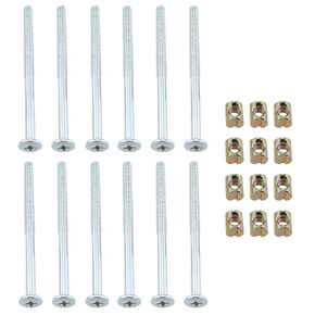 RLECS 12PCS M6 Barrel Bolt Nut Set M6 Bolt Nut 2 in 1 Connector Silver Hammerhead One Nut Kit Length 90MM/3.5Inch Suitable for Cabinet Wardrobe Bookcase Bed Chair and Sofa