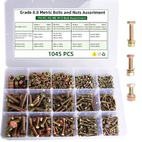 Metric Nuts Bolts Assortment Set 1045PCS Grade 8.8, M4 M5 M6 M8 M10 Heavy Duty Bolts Assortment Nuts Kit, Length from 12 to 30 mm (0.47-1.18 in)