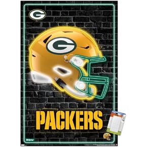Trends International NFL Green Bay Packers - Neon Helmet 23 Wall Poster, 22.37" x 34.00", Poster & Mount Bundle