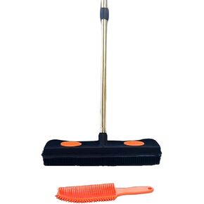 Dipisiconx Pet Hair Removal Rubber Broom with Squeegee, Long Handle Carpet Rake