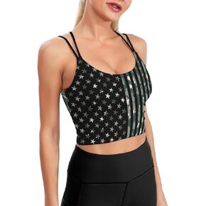 Workout Tops for Women Padded Sports Bra Crop Top Camisole Yoga Tank Top with Built in Bra Activewear Fitness Gym