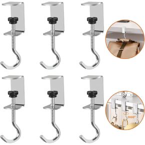 6 Pcs Desk Hook for Bag, Adjustable Table Hooks for Hanging Bags, Heavy Duty Metal Backpack Hook for Desk