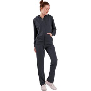 Sweatsuit Set Women Relaxed Fall Lightweight Hoodie Jacket with Kangaroo Pockets Matching Sweatpants Loungewear Charcoal Medium