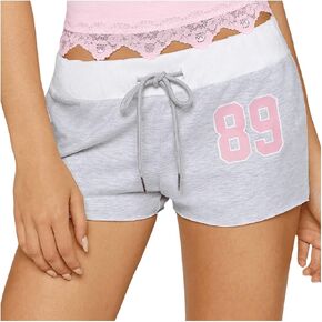 Women's Letter Print Workout Shorts Drawstring Low Waist Straight Leg Athletic Shorts