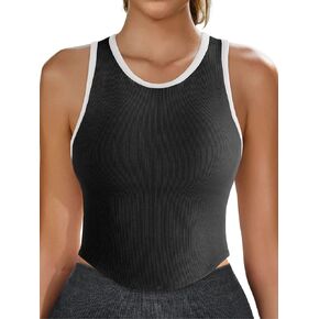 Fisoew Womens Workout Crop Tank Tops Racerback Built in Bra Casual Sleeveless Crewneck Ribbed Running Gym Yoga Shirts