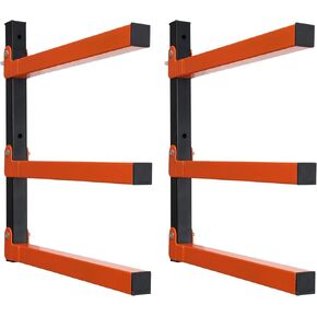 Lumber Rack for Wall Storage, Wall Mount Organization and Wood Storage, Metal Racks for Storage with 3 Levers, Garage Wall Wood Organizer, Indoor & Outdoor Use, Orange (2 Pack)