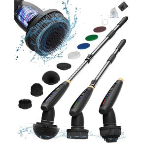 Electric Spin Scrubber, 2024 New Full-Body IPX7 Waterproof Bathroom Cleaner Brush, Shower Scrubber with Extendable Handle & 2 Speed, Interactive LED, Cleaning Supplies for Tub,Tile,Floor-Black