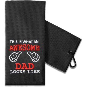 TOUNER Funny Golf Towel Gift for Dad, Retirement Gifts for Men Golfer, Funny Golf Towel for Men, Embroidered Golf Towels for Golf Bags with Clip (This is What an Awesome Dad)