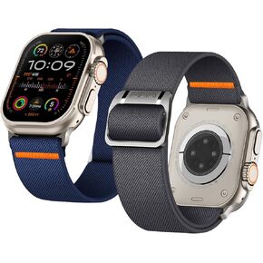 Suitisbest Sport Band for Apple Watch Ultra 2 Band/Apple Watch Ultra Band 49mm 45mm 44mm 42mm, Wide Nylon Solo Loop Replacement Strap for iWatch Ultra 2 9 8 7 6 5 4 SE, 2 Pack