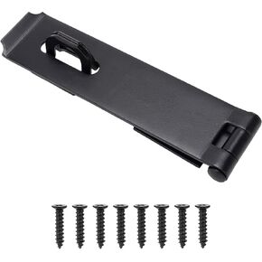 Door Lock Hasp Latch, Thicked Design Latch Lock, High Quality Iron Security Packlock Clasp Hasp Lock Latch for Doors, Black Finish with Screws, 1 Pack(7-1/2 Inch)