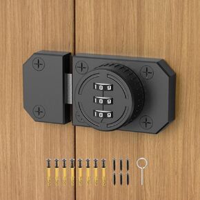 Cabinet Lock with Combination, 3-Digit Password Closet Door Lock, Zinc Alloy Mechanical Door Lock with Screws for One-Way Door, Cabinet, Barn Door, Drawer, Office File Cabinet (1, Black)