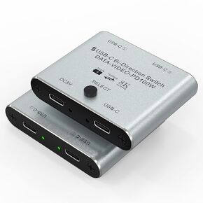 محول USB C ثنائي الاتجاه 8K USB C Switch 2 في 1 مخرج / 1 في 2 مخرج - مقسم محول KVM من النوع C لنقل الفيديو 8K@60 هرتز/4K@120 هرتز + شحن 100 وات + بيانات 10 جيجابت في الثانية، مع كابل طاقة