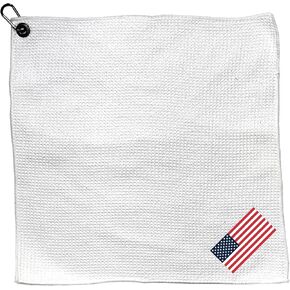 Team Golf Generic Microfiber Towel - 15" X 15" (White) with Carabiner Clip, Premium Microfiber with Deep Waffle Pockets- Superior Water Absorption and Quick Dry Golf Cleaning Towel