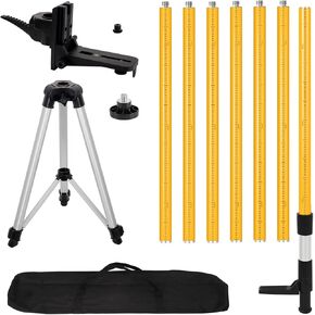 Upgraded 15.7 Ft/4.8M Telescoping Laser Level Pole with Tripod and Mounting Clamp, Adjustable Bracket with 1/4"-20 and 5/8"-11 Threads for Rotary and Line Lasers