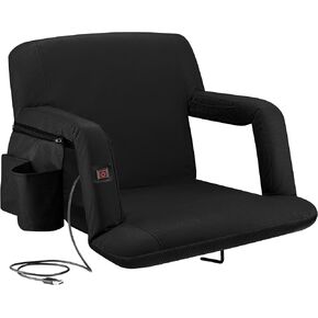 Alpcour Heating Massage Stadium Seat – Deluxe Reclining Bleacher Chair with Back & Arm Support – Built-in Heater and Massager - Extra Thick, Lightweight and Waterproof with Detachable Pockets