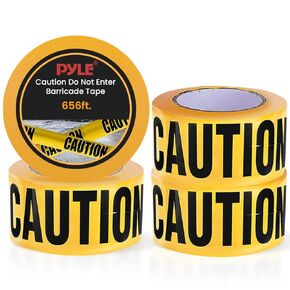 pyle 4 Pieces Yellow Caution Do Not Enter Tape Set - 656 Foot Long Tape Roll Suitable for a Wide Range of Applications, Including Roadworks, Events, and Hazardous Areas