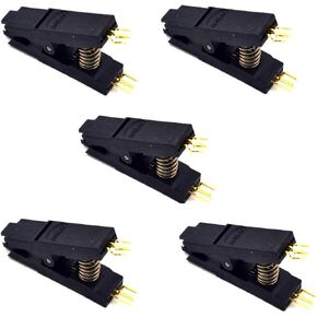 5 قطع BIOS SOP8 زاوية الانحناء SOIC8 عازمة مشبك الاختبار الأصلي دبوس الملعب 1.27 ملم مشبك برمجة EPROM للجسم العالمي مناسب لخط Dupont (منحنى 5 قطع)