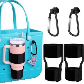 Mity rain 2PCS Cup Holder and Key Holder for Bogg Bag Compatible with Stanley Cup or Yeti Tumbler, Large Adjustable Cup Organizer for Bogg Bag Accessories, Insert Charm Attachment for Beach Tote Bag