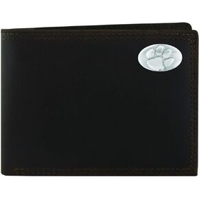 NCAA Clemson Tigers Light Brown Crazyhorse Leather Bifold Concho Wallet, One Size