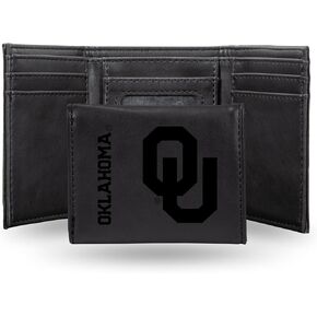 Rico Industries NCAA Oklahoma Sooners Men's Billfold Black Wallet- Premium 10 Pocket Laser-Engraved Team Logo on Vegan Leather- Minimalist Design, Flip ID Window, Credit Card Holder- Ideal Men's Gift