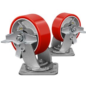 5 Inch Industrial Caster Set of 2 - Heavy Duty Polyurethane Wheels, Steel Hub, Workbench Casters with Brakes, Load up to 4000 LBS, Swivel Casters for Carts & Machines. (2 Brake)