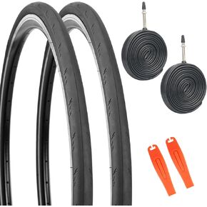 2 Pack 700x25c 28c Road Bike Tire City Bike Tire with 2 Pack 48 mm FV Tubes Black Compatible Replacement Bicycle Tire