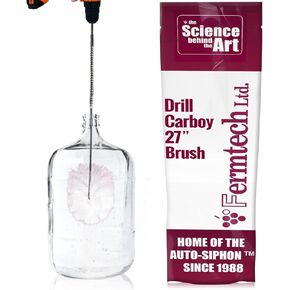 Turbo Carboy Brush | 27" Long Drill Attachment Brush | Clean Water Jugs Carboys Pails Demijonhs with Ease | Plastic Bristle Long Hande | Attaches to Standard drill for Turbo Cleaning Action