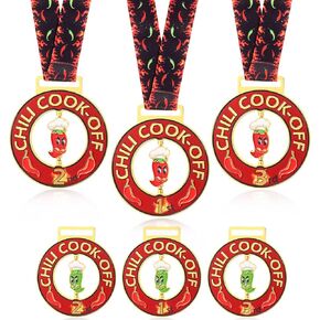 3 Pcs Chili Cook Off Trophy Rotatable Chili Cook Off Prizes 1st 2nd 3rd Metal Place Medals Cooking Winner Trophies Award for Cooking Events Chili Cook Off Party Decorations
