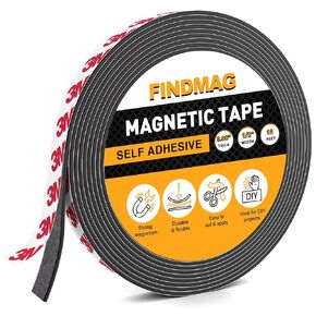 FINDMAG Magnetic Tape, 15 Feet Magnet Tape with Strong Self Adhesive Flexible Magnetic Strip Magnet Tape Roll Perfect for Craft and DIY Projects, whiteboards & Fridge Organization - 1/2 Inch