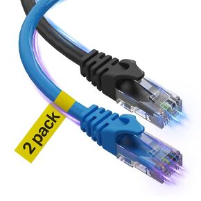 Cat 6 Ethernet Cable 20 Ft 2 Pack, Cat 6 Cable Outdoor&Indoor, High Speed 10Gbps Internet Network Cable, Cat6 Ethernet Patch Cable Long, Computer LAN Cable for Router, Modem, PS4/5 - Blue & Black
